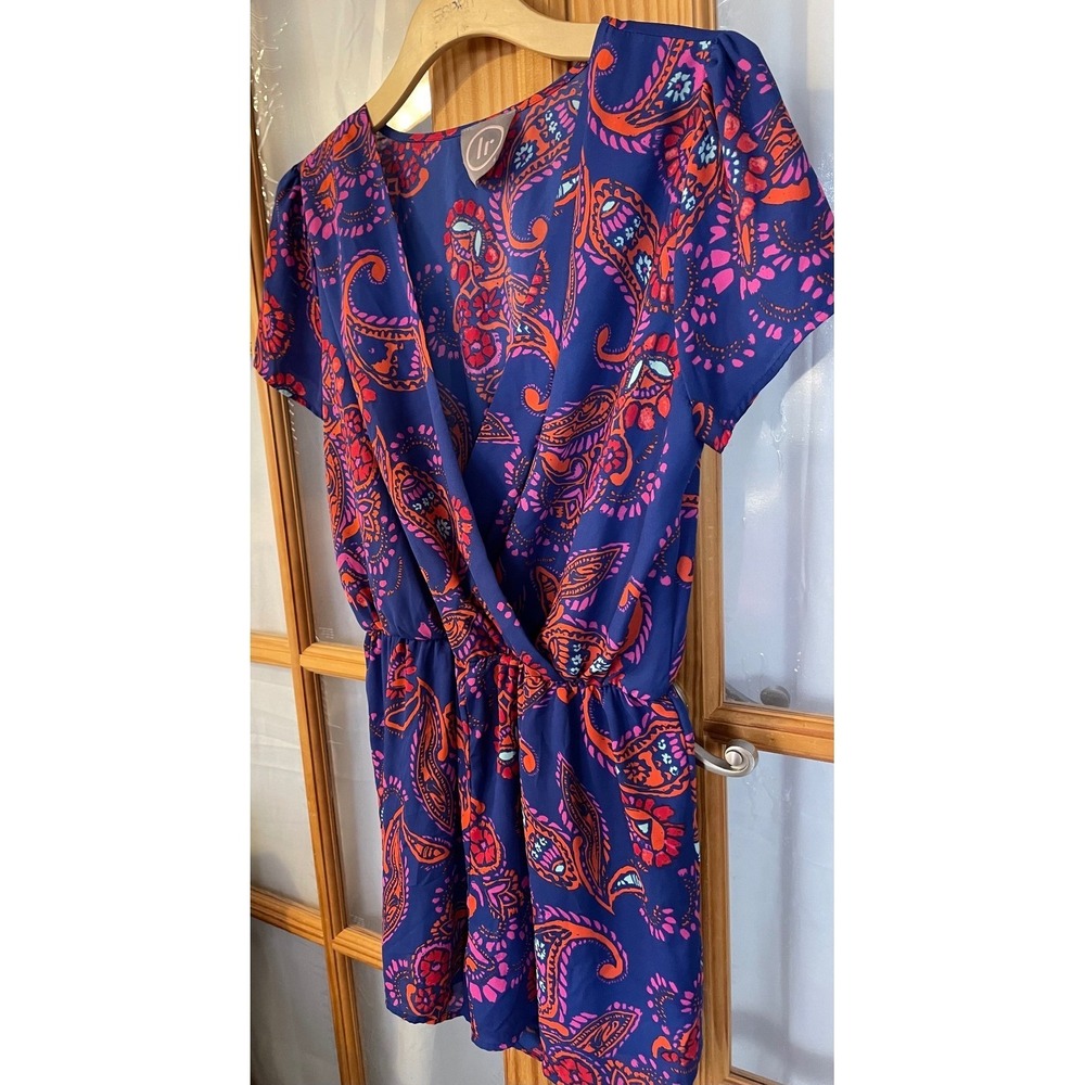 Floral Paisley Print Romper Sz M Orange Pink V-Neck Elastic Waist USA Made - Picture 3 of 12